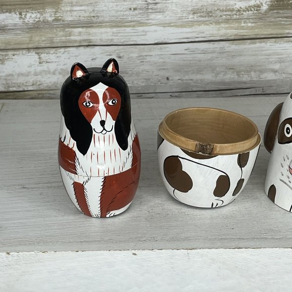 Bits And Pieces Dog & Bone Wood Nesting Dolls Stacking Doll Set Home Decor VGC - Picture 2 of 7